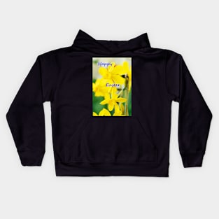 Narcissus  'Twinkling Yellow'  Daffodil with Happy Easter message Kids Hoodie